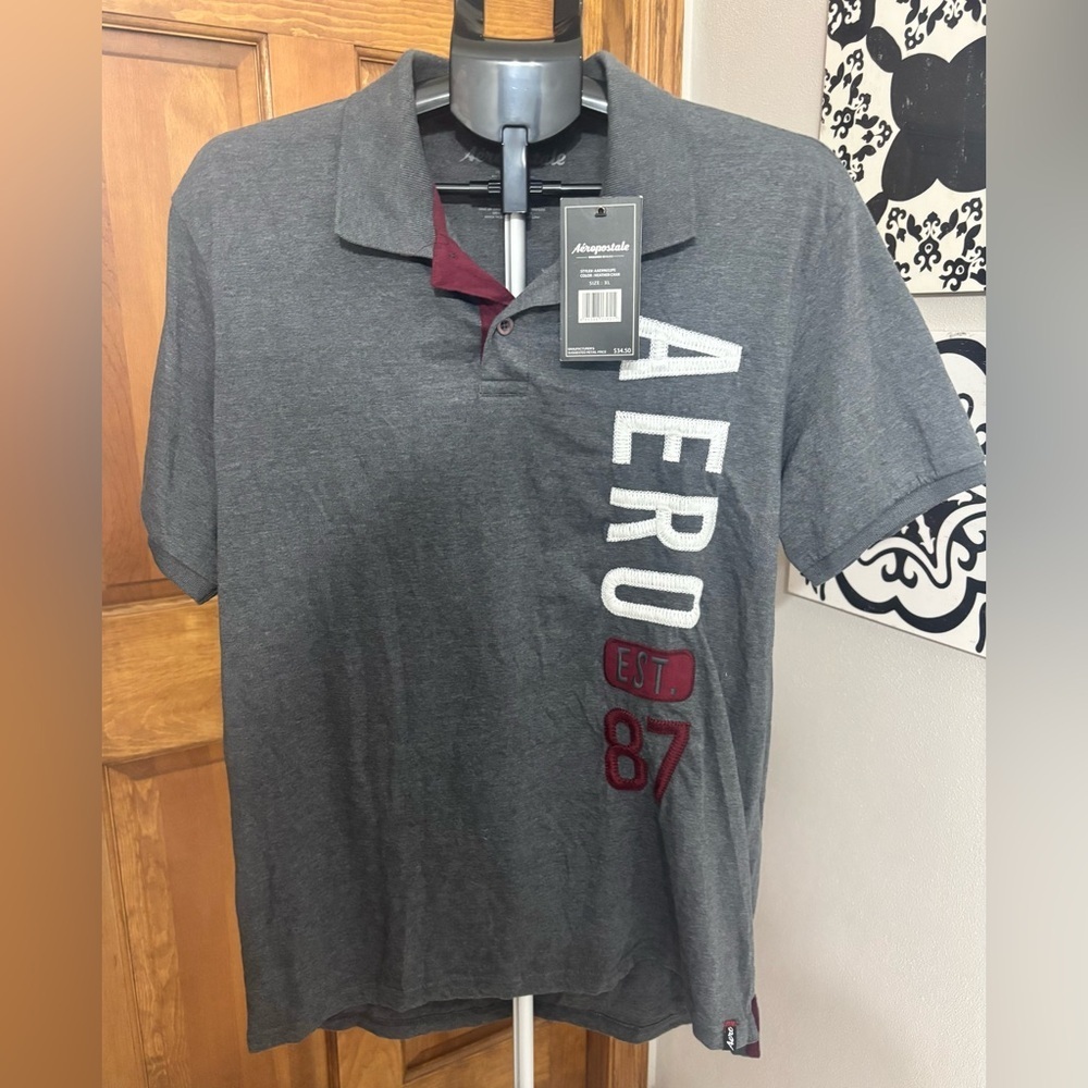 Aeropostale Charcoal Polo with Maroon Accents